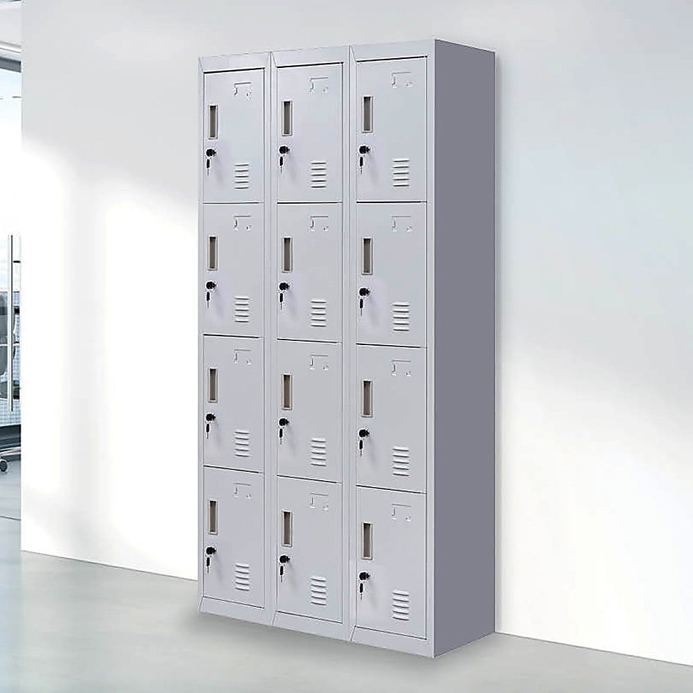 12-Door Locker for Office Gym Shed School Home Storage - Standard Lock with Keys