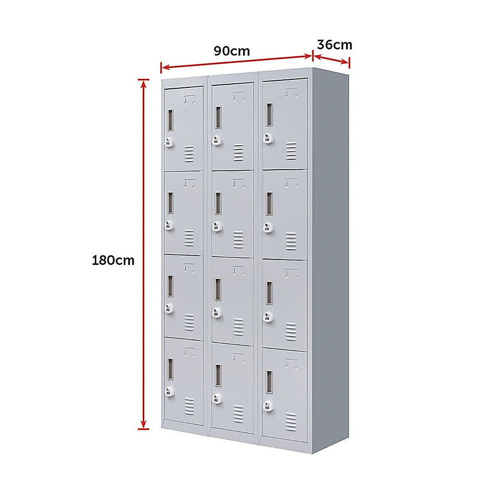 12-Door Locker for Office Gym Shed School Home Storage - 3-Digit Combination Lock