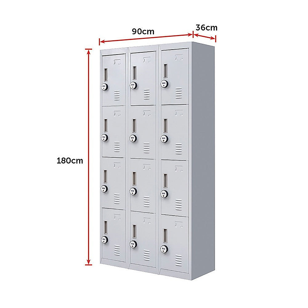 12-Door Locker for Office Gym Shed School Home Storage - 4-Digit Combination Lock