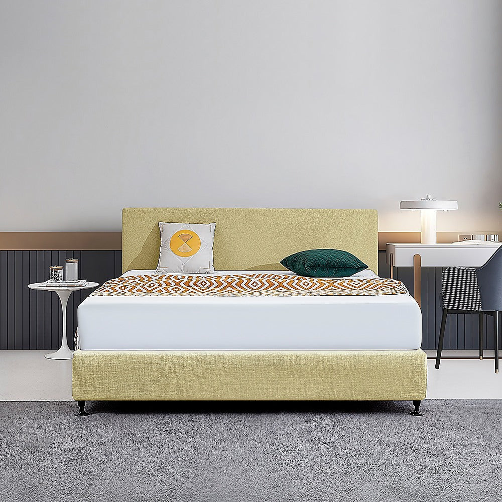 Linen Fabric King Bed Deluxe Headboard Bedhead - Sulfur Yellow