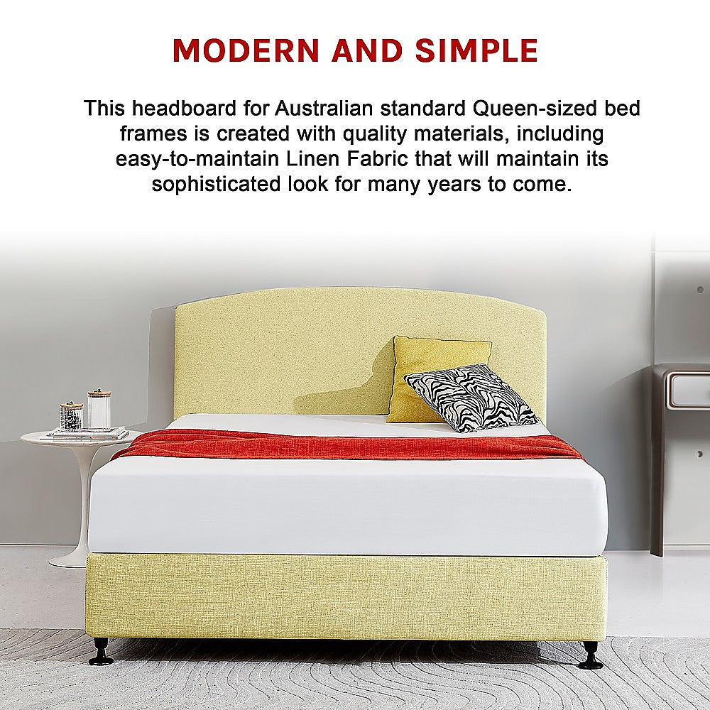 Linen Fabric Queen Bed Curved Headboard Bedhead - Sulfur Yellow