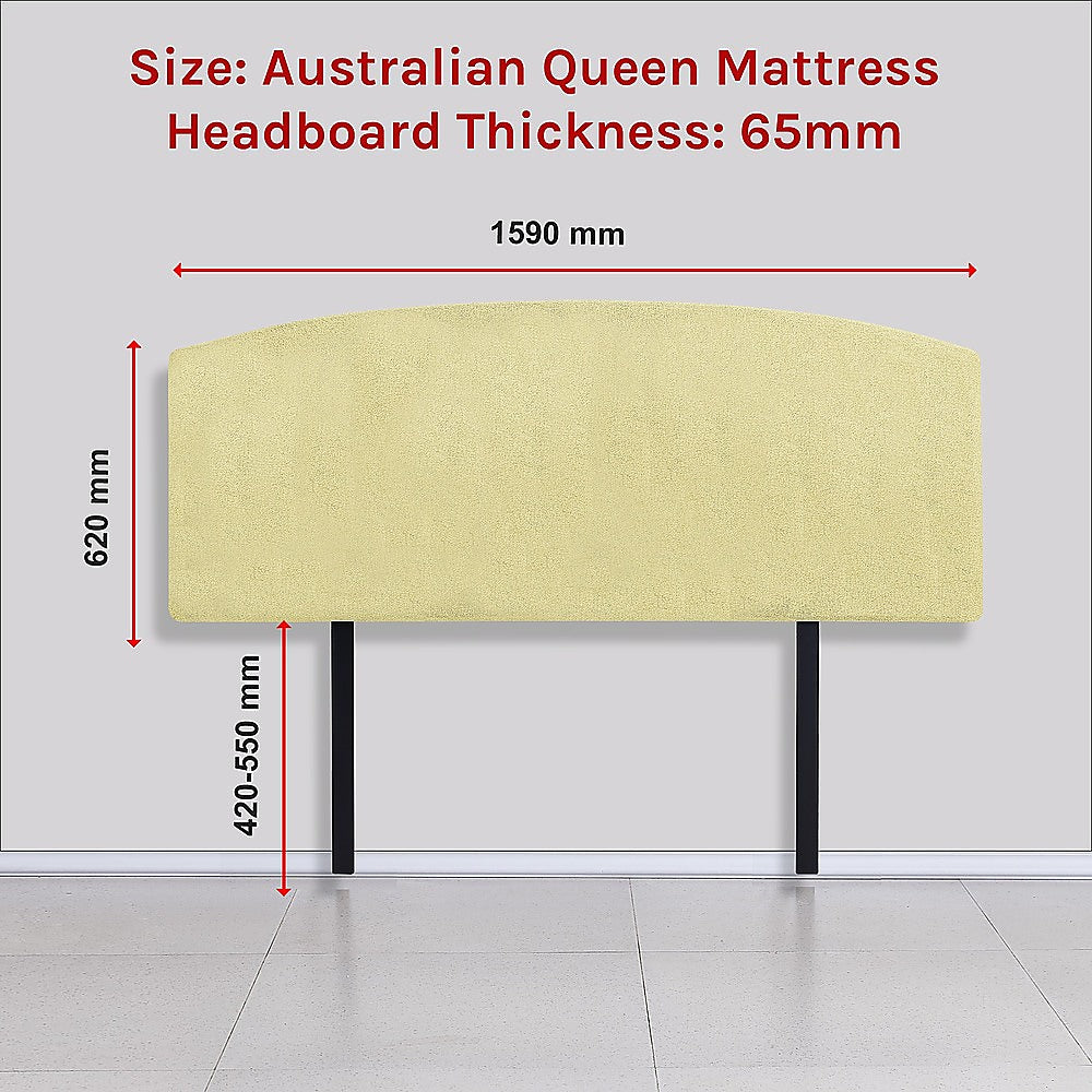 Linen Fabric Queen Bed Curved Headboard Bedhead - Sulfur Yellow