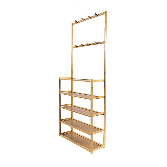 Large Wooden 5 Tiers Hat Coat Stand Clothes Shoe Rack Hanger Hooks Shelf Storage