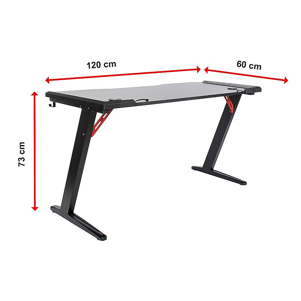 LED Gaming Desk Computer Table Adjustable w/Cup Holder Headphone Hook Cable Hole