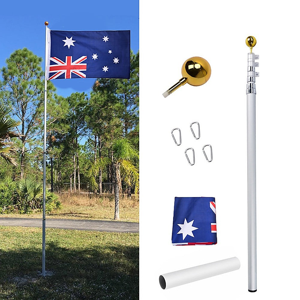 9.1m Flag Pole Kit Telescopic Heavy Duty 16 Gauge Aluminium with Flag