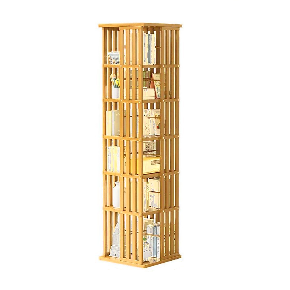 360 Rotating Bookshelf Bamboo Storage Display Rack Shelving in Wood