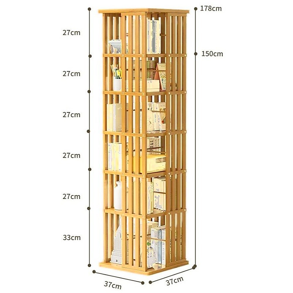 360 Rotating Bookshelf Bamboo Storage Display Rack Shelving in Wood