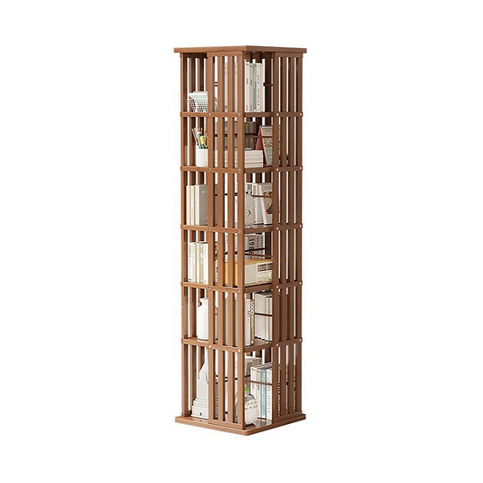 360 Rotating Bookshelf Bamboo Storage Display Rack Shelving in Dark Wood