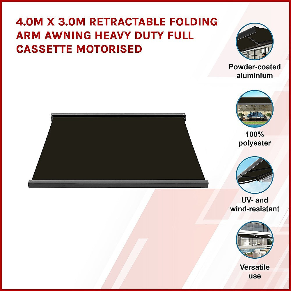 4.0m x 3.0m Retractable Folding Arm Awning Heavy Duty Full Cassette Motorised