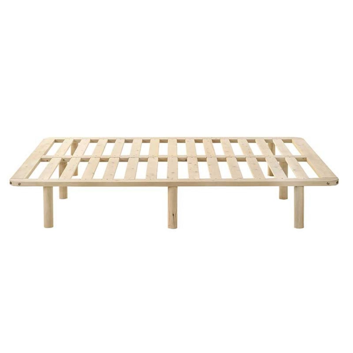 Platform Bed Base Frame Wooden Natural Queen Pinewood