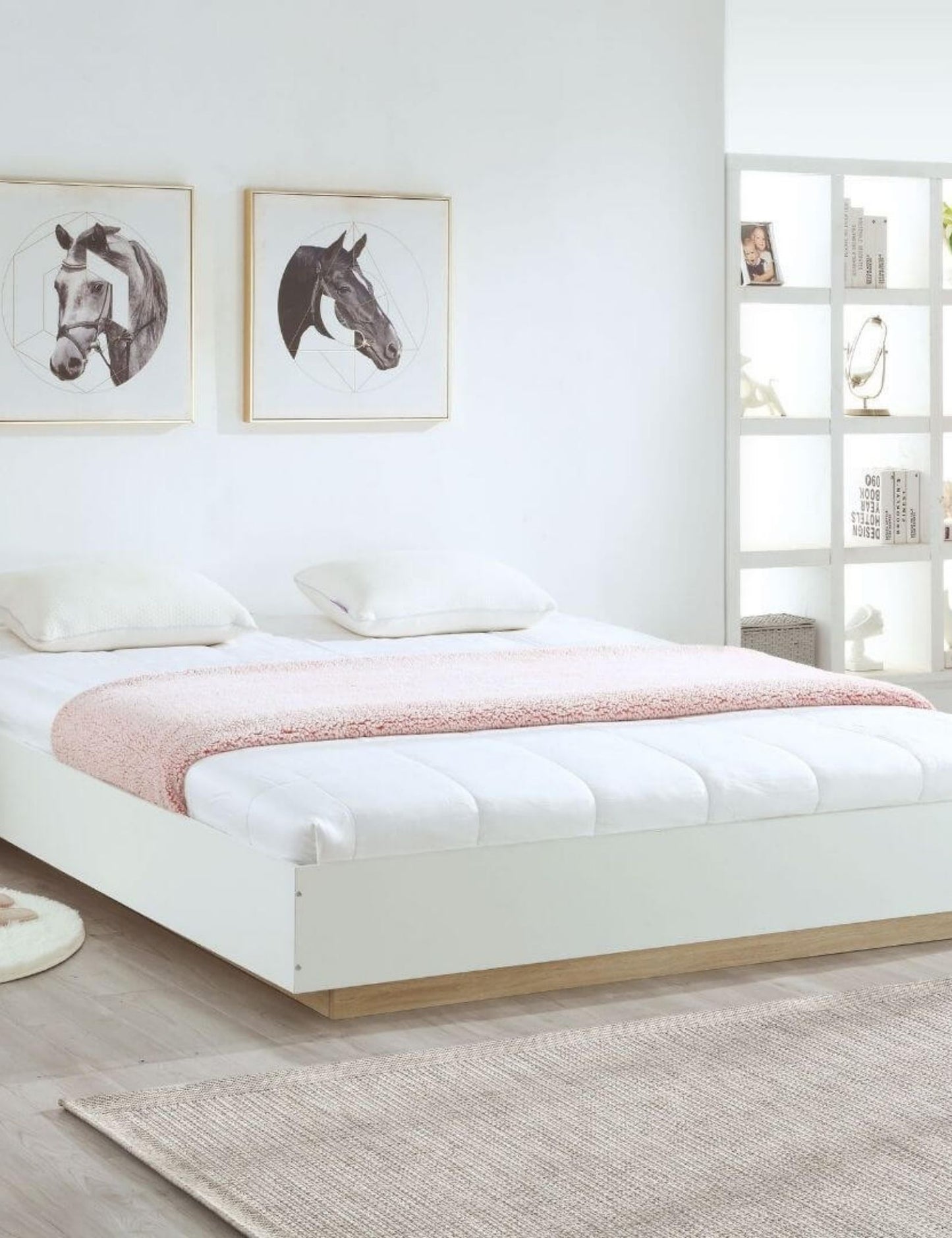 Aiden Industrial Contemporary White Oak Bed Base Bed Frame