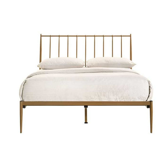 Metal Bed Frame Base Platform in Gold Queen Mid Century Timber Slat