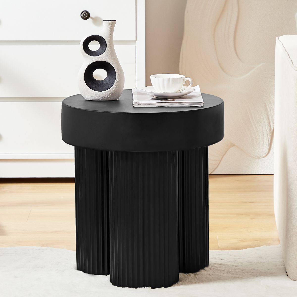 Maya Ribbed Black Side Table