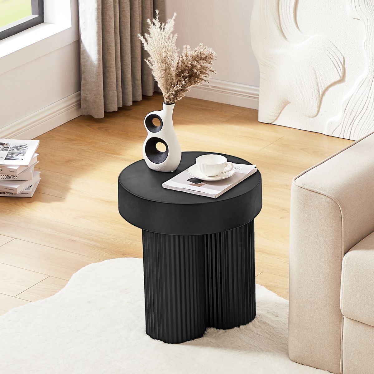 Maya Ribbed Black Side Table