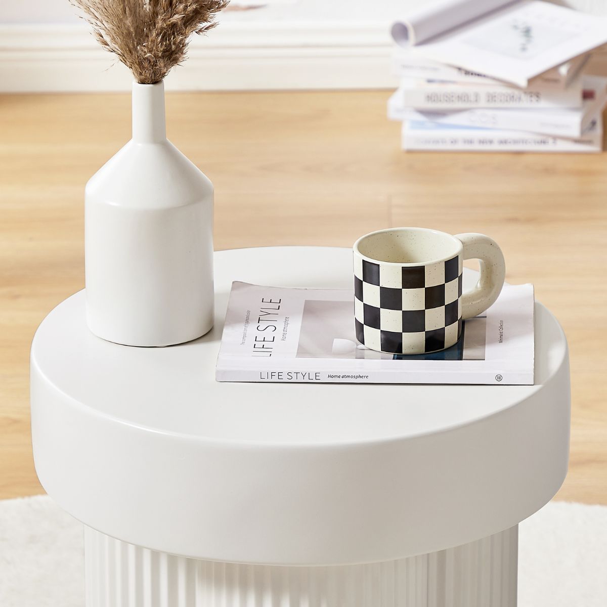 Maya Ribbed White Side Table