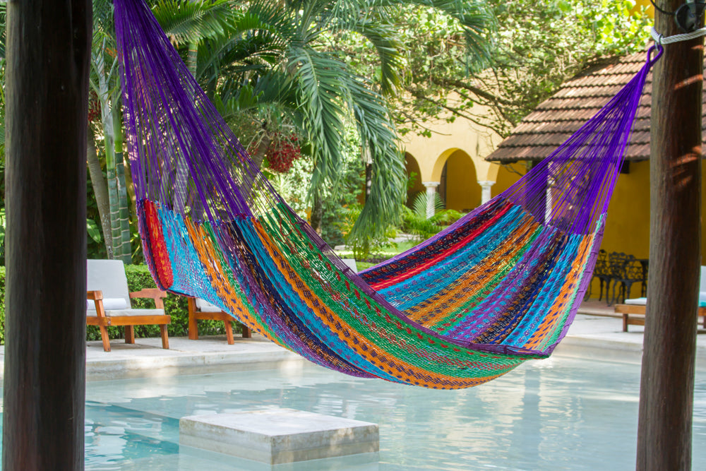 Mayan Legacy Queen Size Outdoor Cotton Mexican Hammock in Colorina Colour