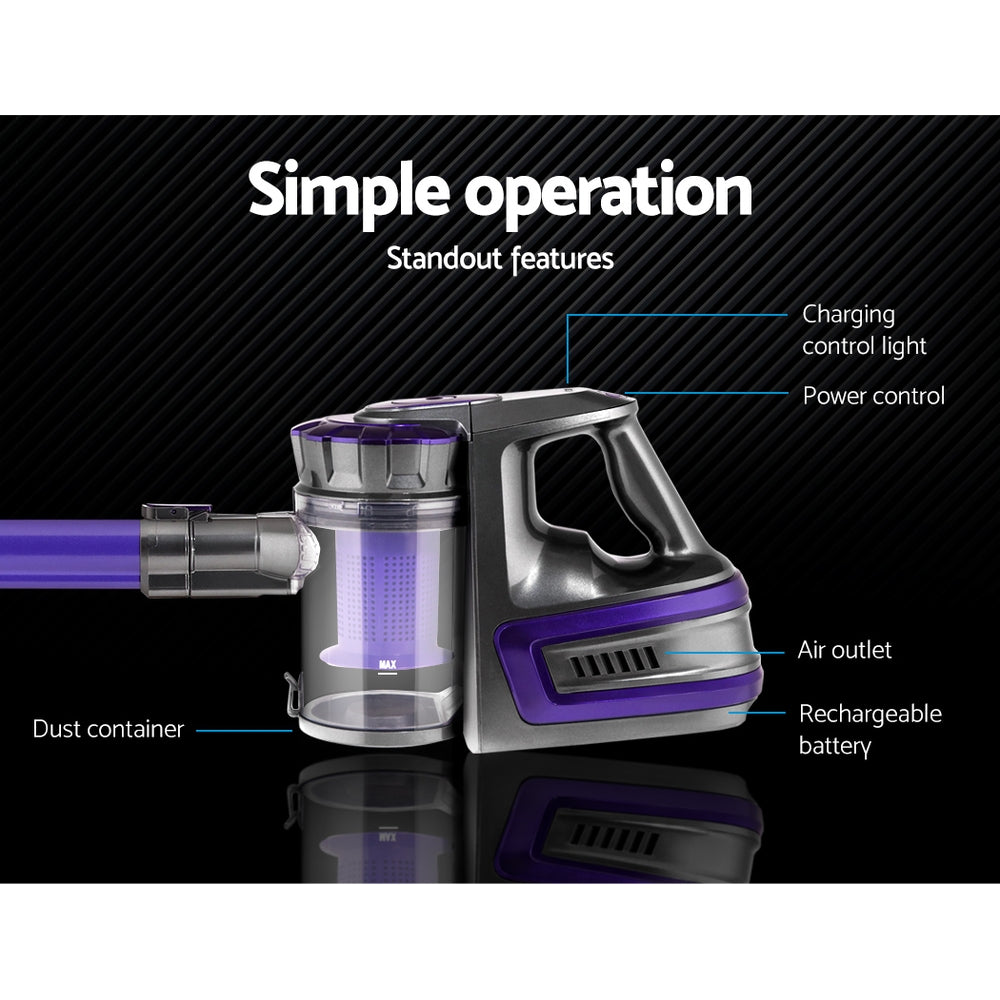 Devanti 150 Cordless Handheld Stick Vacuum Cleaner 2 Speed   Purple And Grey