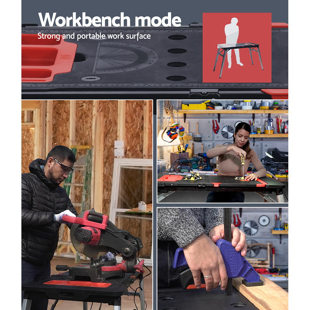 7in1 Work Bench Platform Station Workbench Hand Truck Trolley Sawhorse Creeper Black