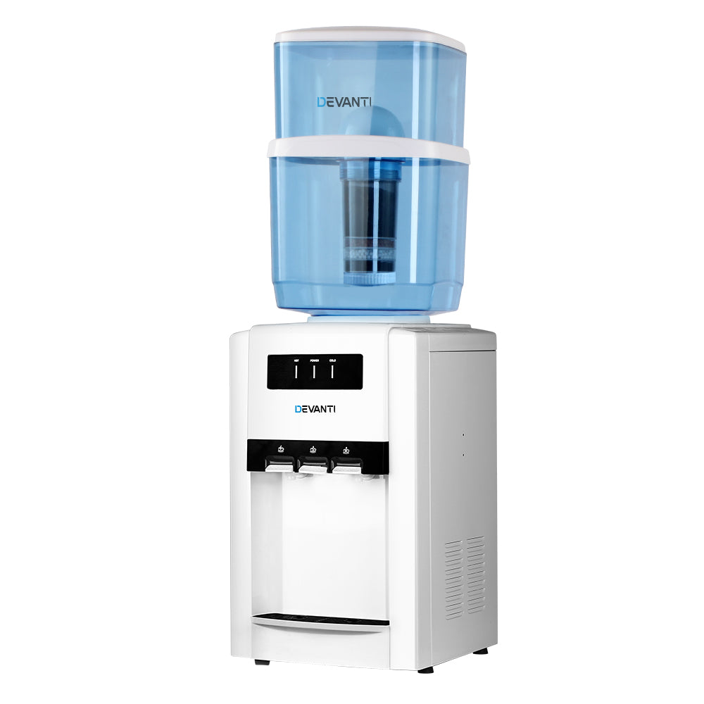 Devanti 22L Bench Top Water Cooler Dispenser Filter Purifier Hot Cold Room Temperature Three Taps