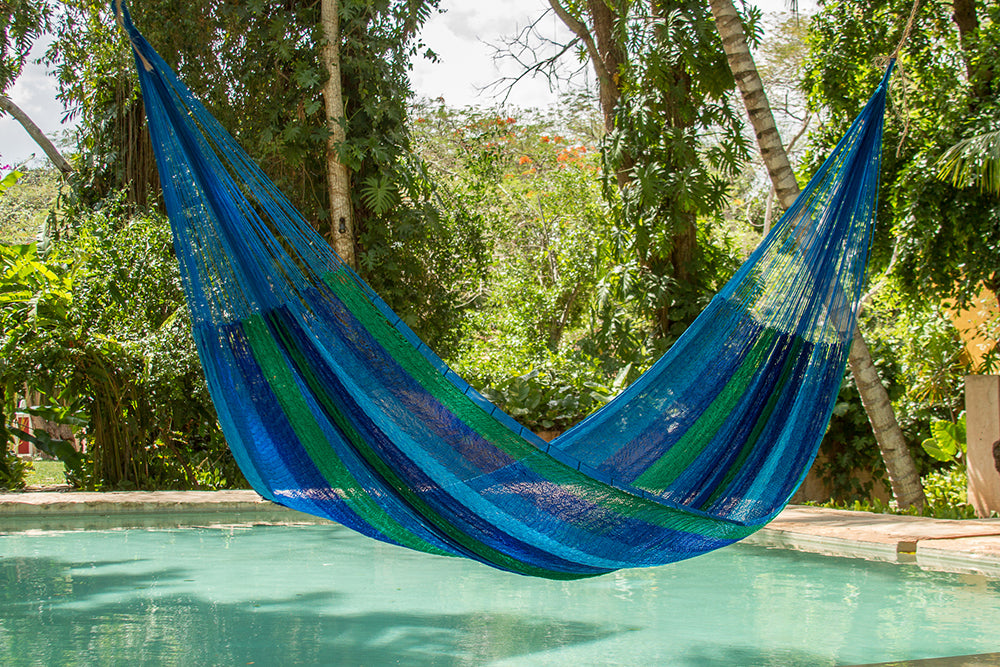 Mayan Legacy Jumbo Plus Size Nylon Mexican Hammock in Oceanica Colour