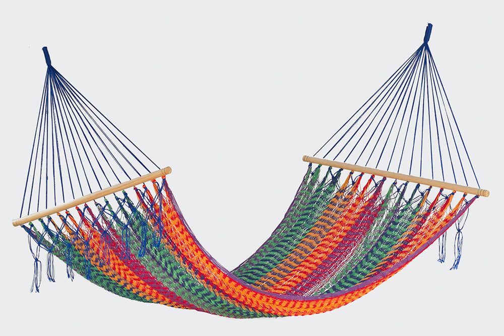 Mayan Legacy Queen Size Outdoor Cotton Mexican Resort Hammock No Fringe in Mexicana Colour