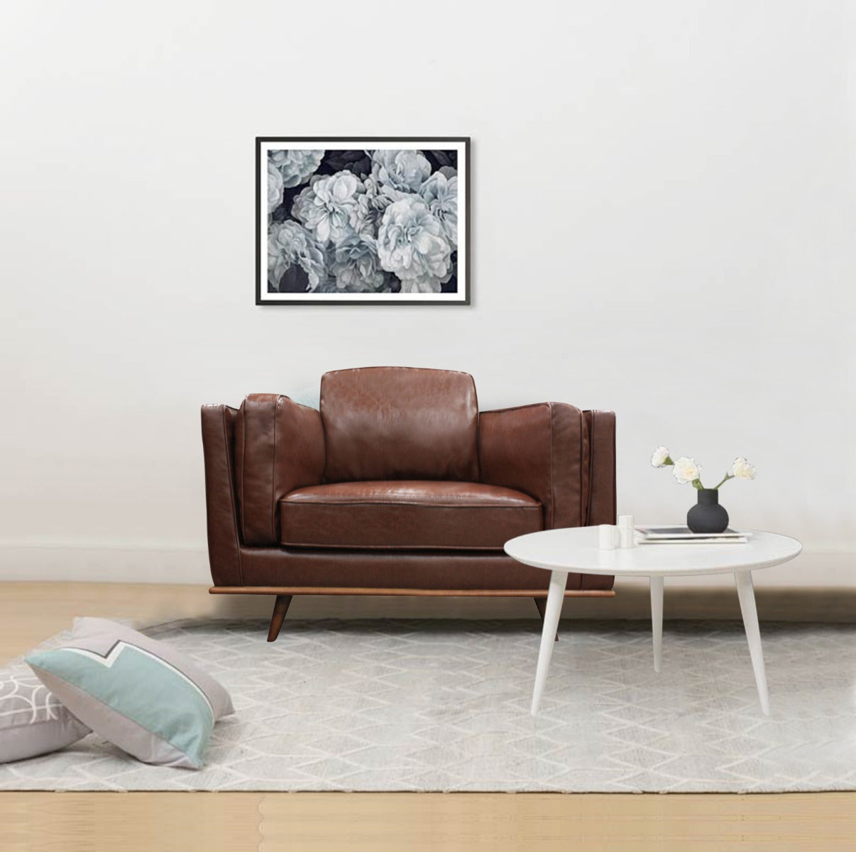 Single Seater Armchair Faux Leather Sofa Modern Lounge Accent Chair in Brown with Wooden Frame