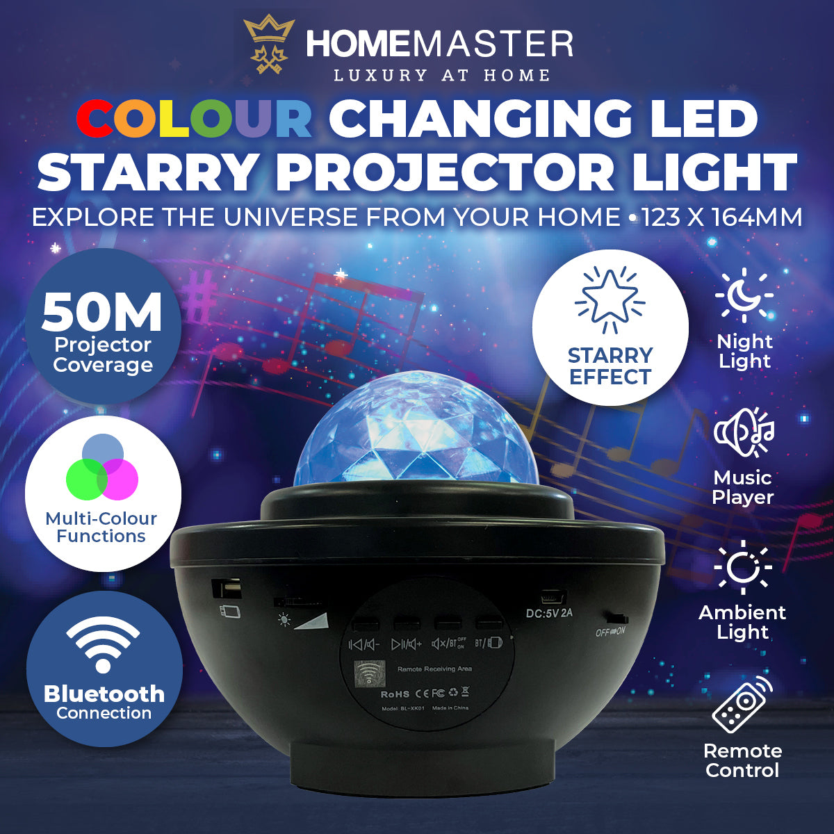 Home Master Star Projector Bluetooth Remote Control Speaker Colour Changing