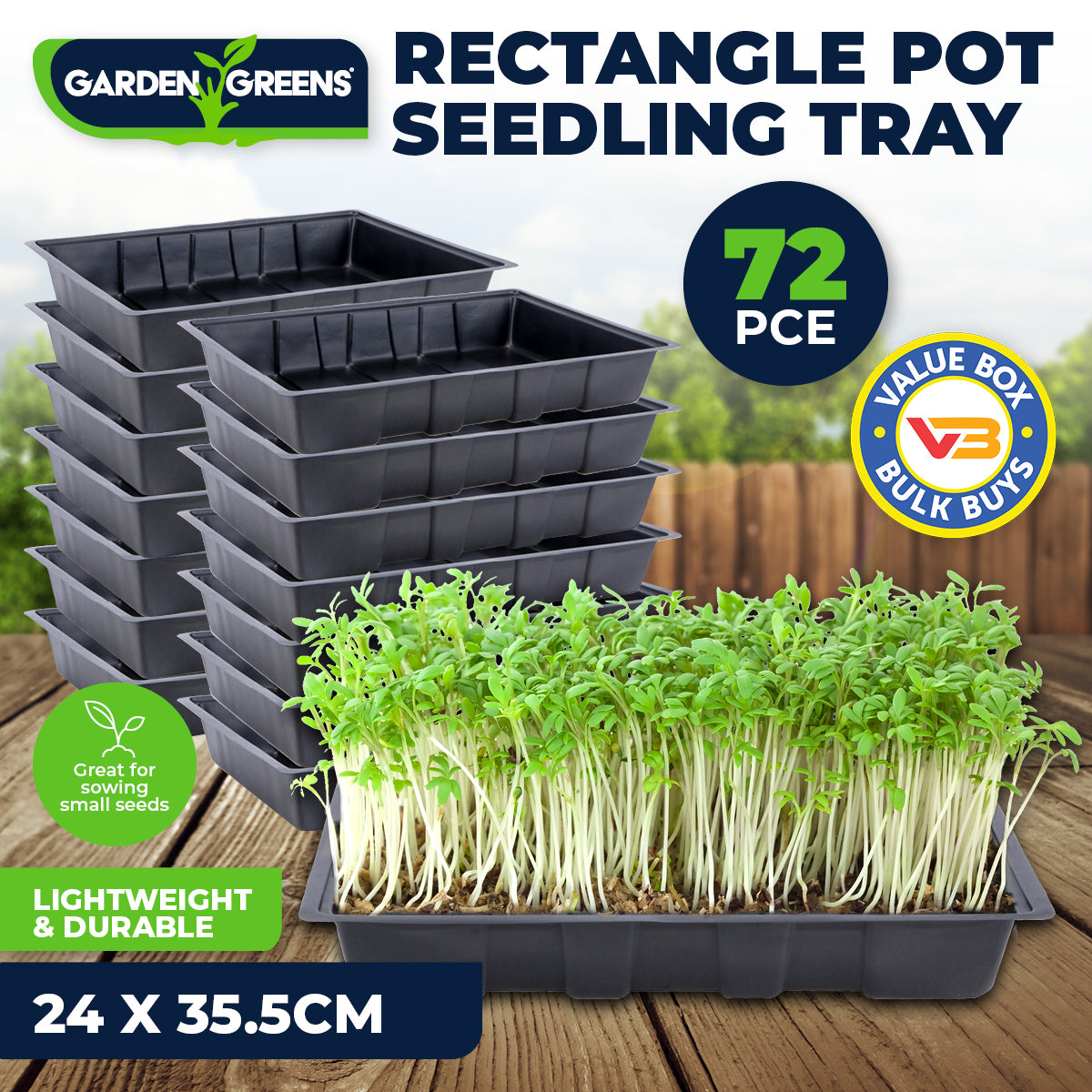 Garden Greens 72PCE Seedling Trays Lightweight Durable Reusable 24 x 35.5cm