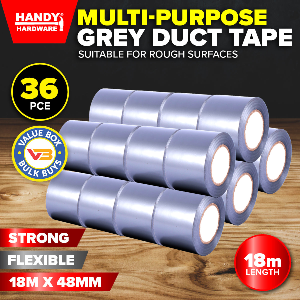 Handy Hardware 36PCE Heavy Duty Duct Tape Flexible Strong Multipurpose 18m