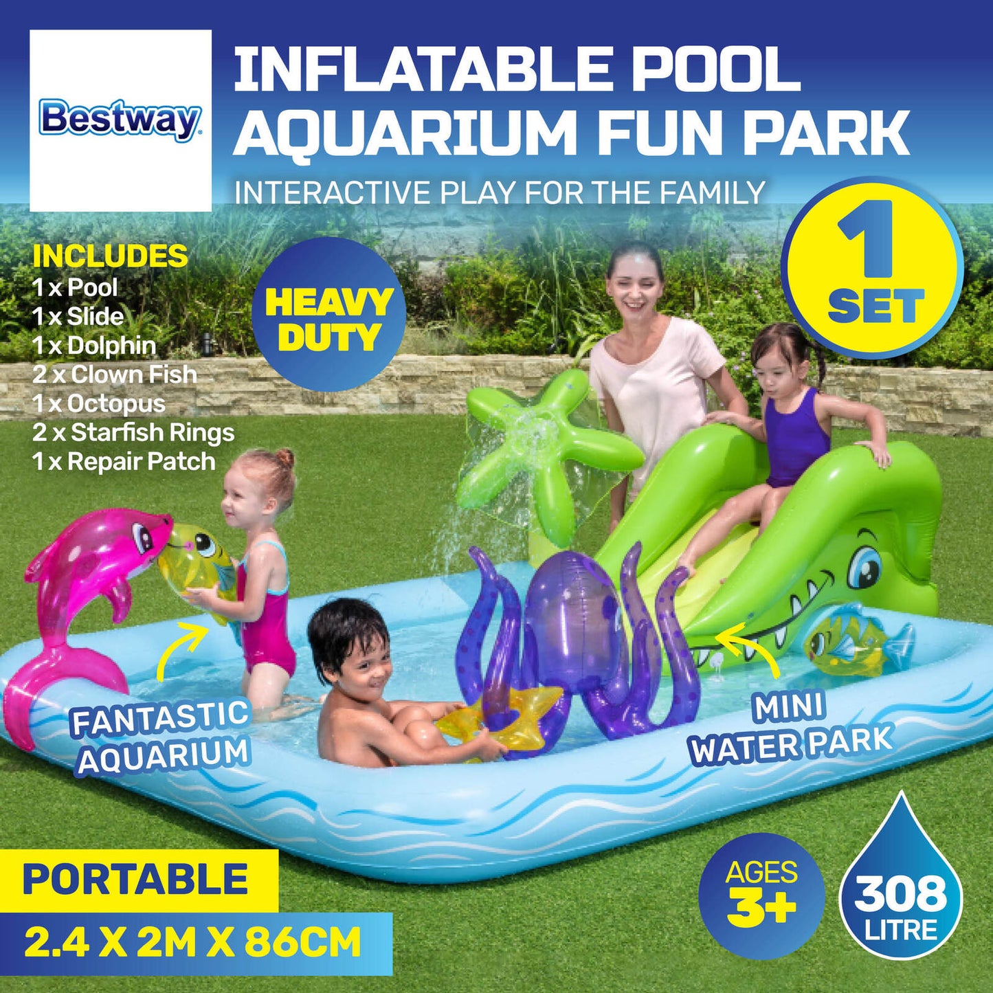 Bestway Inflatable Aquarium Mini Water Fun Park Pool With Slide 308L