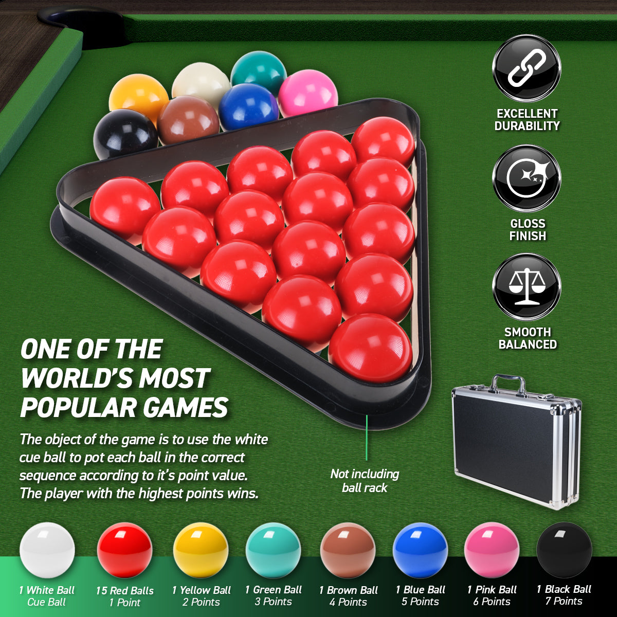 SAS Sports Snooker Ball Set With Aluminium Carry Case Premium Quality