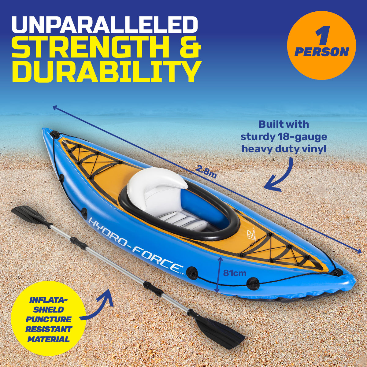 Bestway 2.8m Kayak Inflatable 1 Person Essentials Included Premium Quality