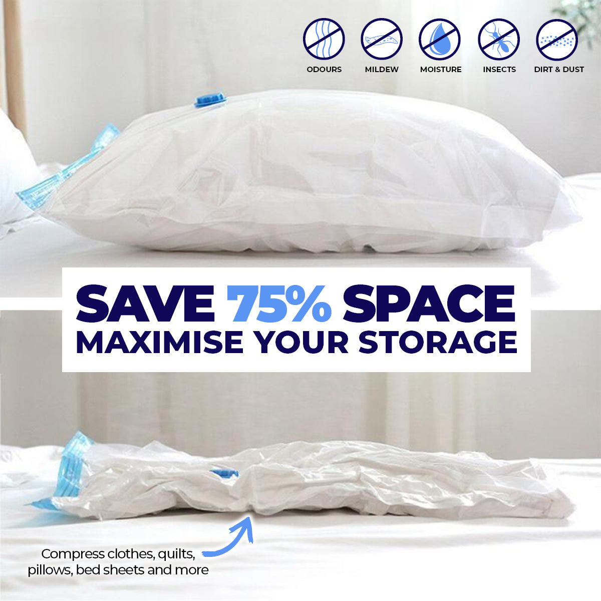 Home Master 24PCE Vacuum Storage Bags X-Large Re-Usable 110 x 100cm