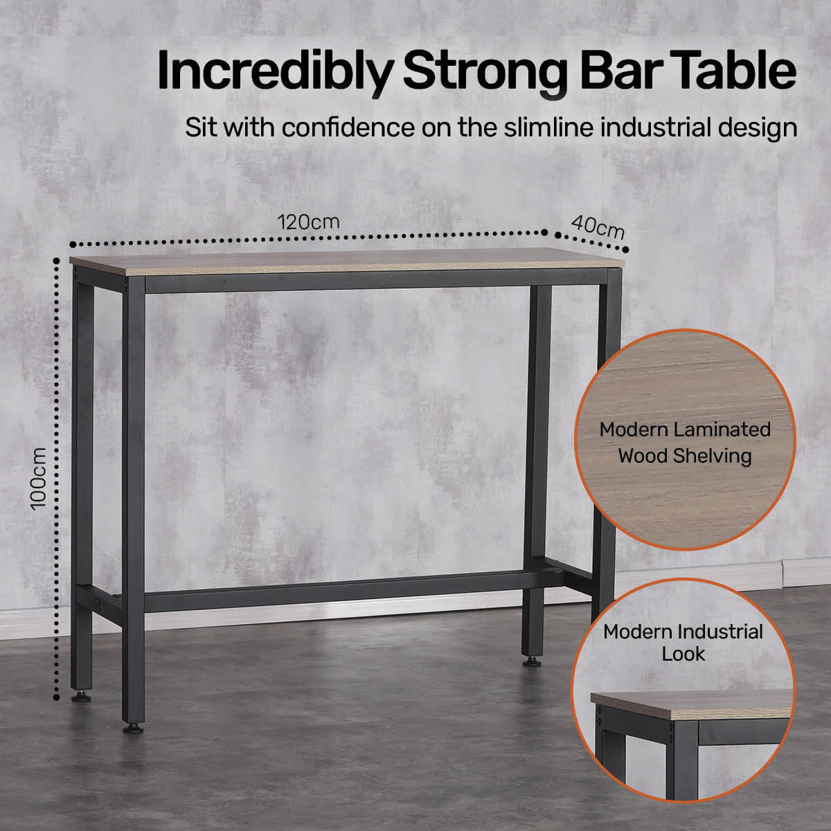 Home Master High Bar Table Nordic Industrial Design Stylish Modern 120cm