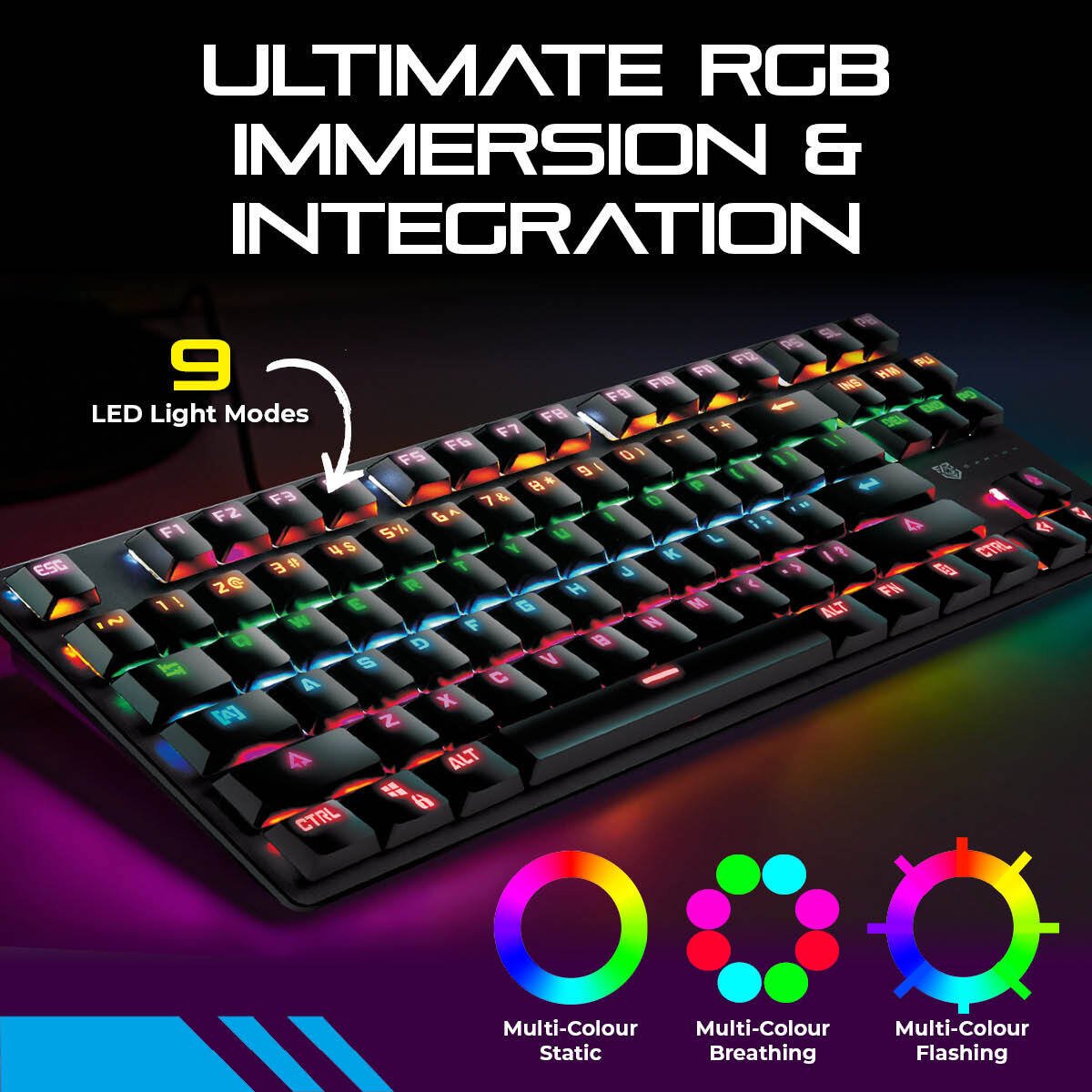 SAS Gaming SG550 RGB Mechanical Keyboard TKL Wired LED Backlit Blue Switch