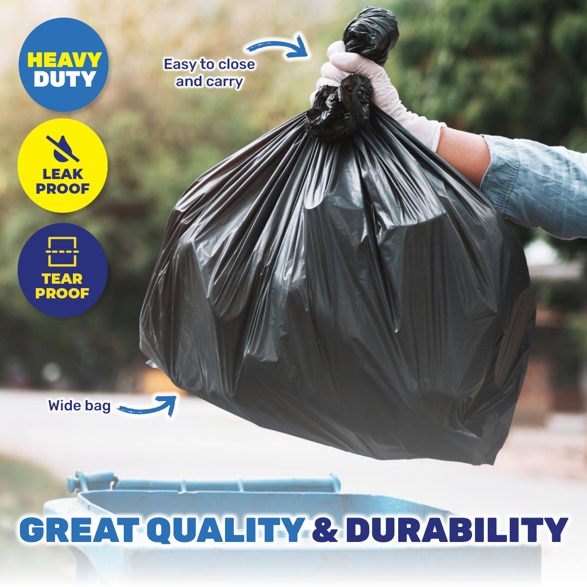 Xtra Kleen 360PCE 90L Garbage Bin Liners Large Tear & Leak Proof 80 x 100cm