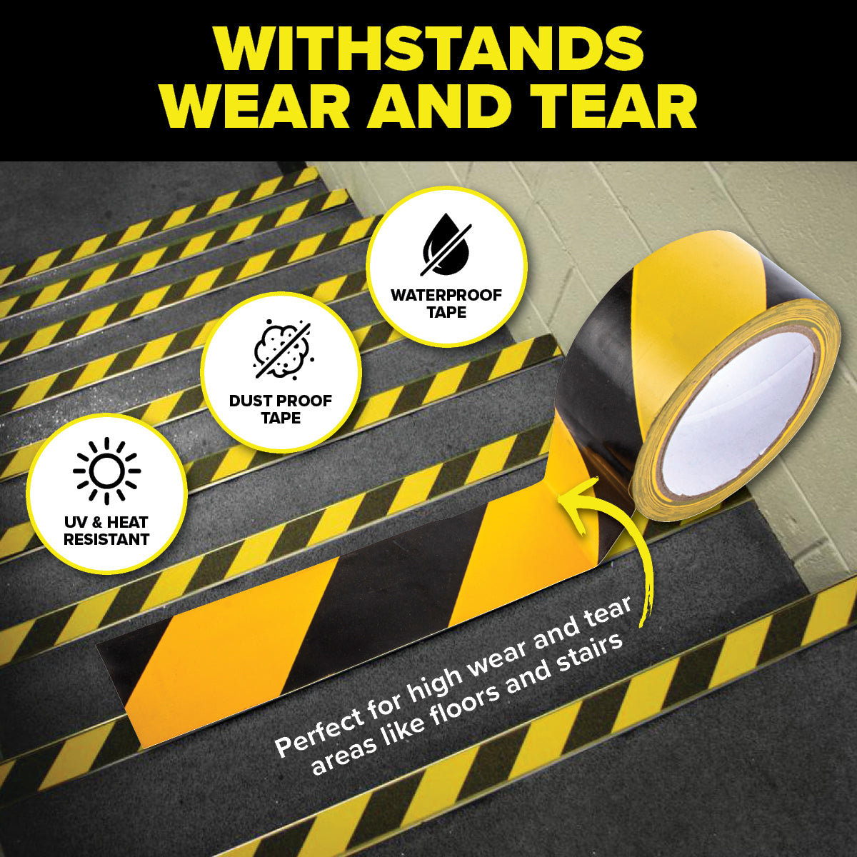 Handy Hardware 12PCE Hazard Tape Adhesive High Visibility Waterproof 30m