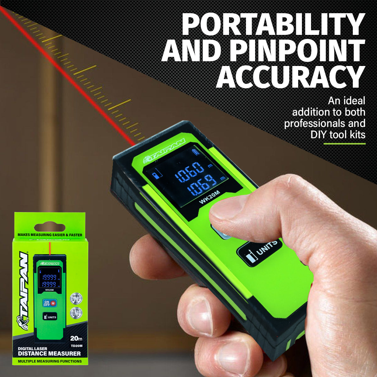 Taipan 20m Digital Laser Distance Measuring Device Multiple Functions