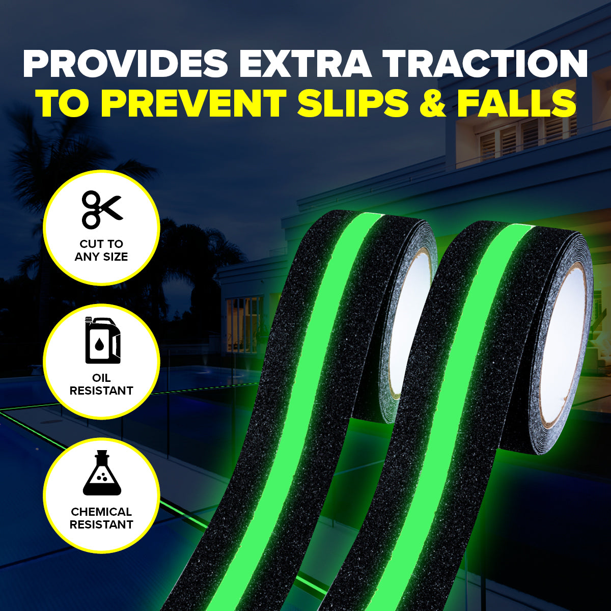 Handy Hardware 12PCE Grip Tape 8 Hour Glow In The Dark Grit Surface 5m