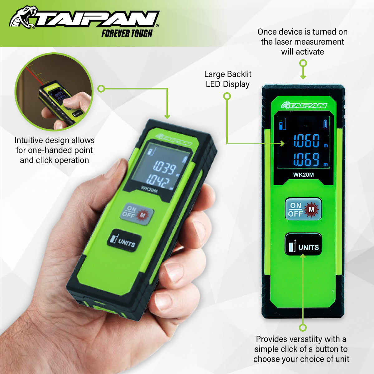 Taipan 20m Digital Laser Distance Measuring Device Multiple Functions