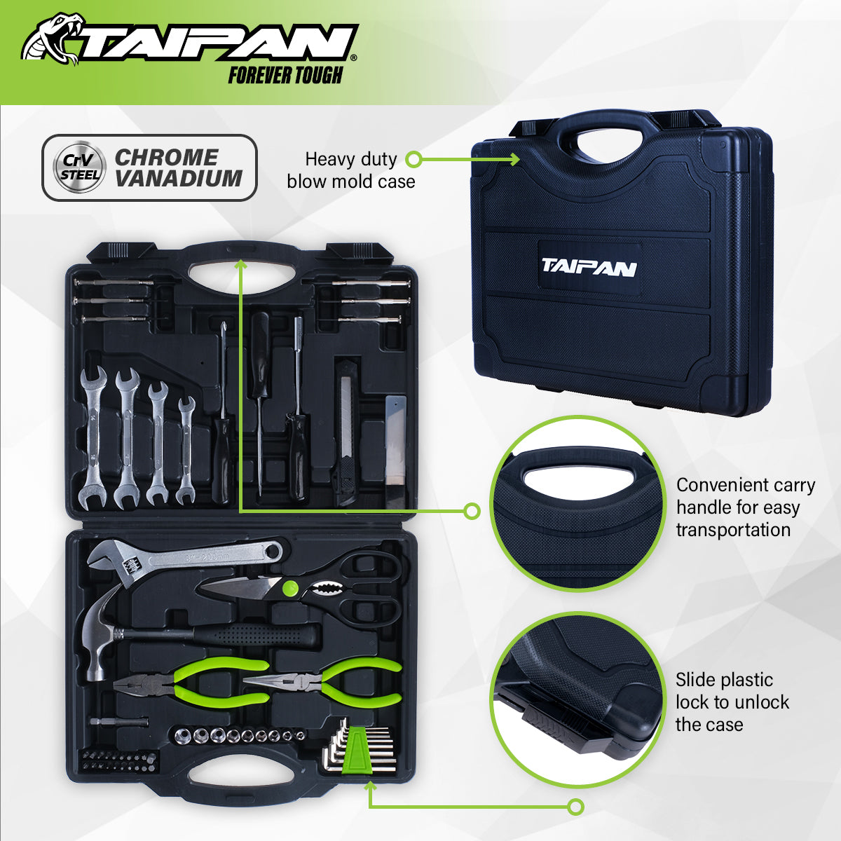 Taipan 63PCE Home Auto Premium Quality Tool Set Case Chrome Vanadium Steel