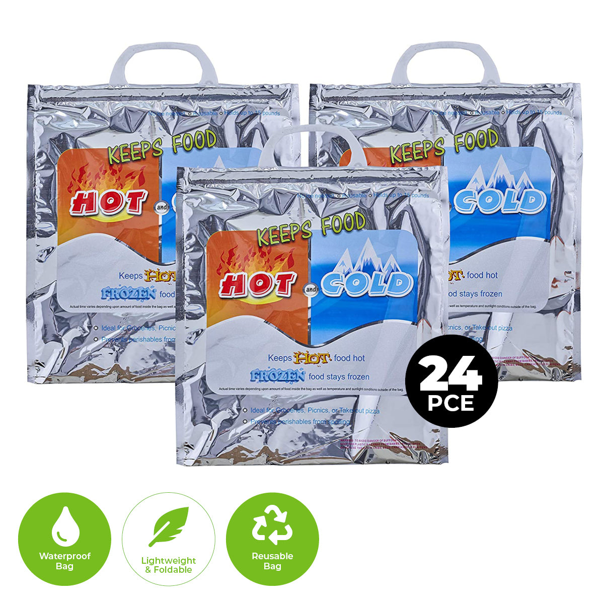 Home Master 24PCE Thermal Bags Reusable Hot/Cold Snap Lock Handles 49 x 51cm