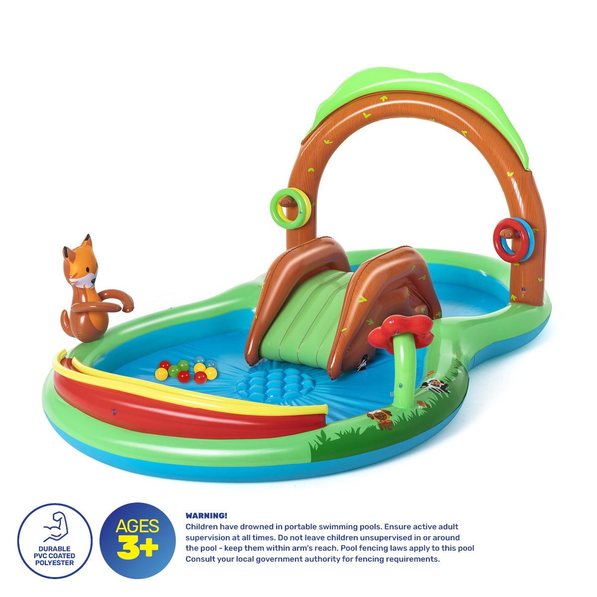 Bestway 3m x 1.3m Inflatable Friendly Woods Water Fun Park Pool & Slide 214L