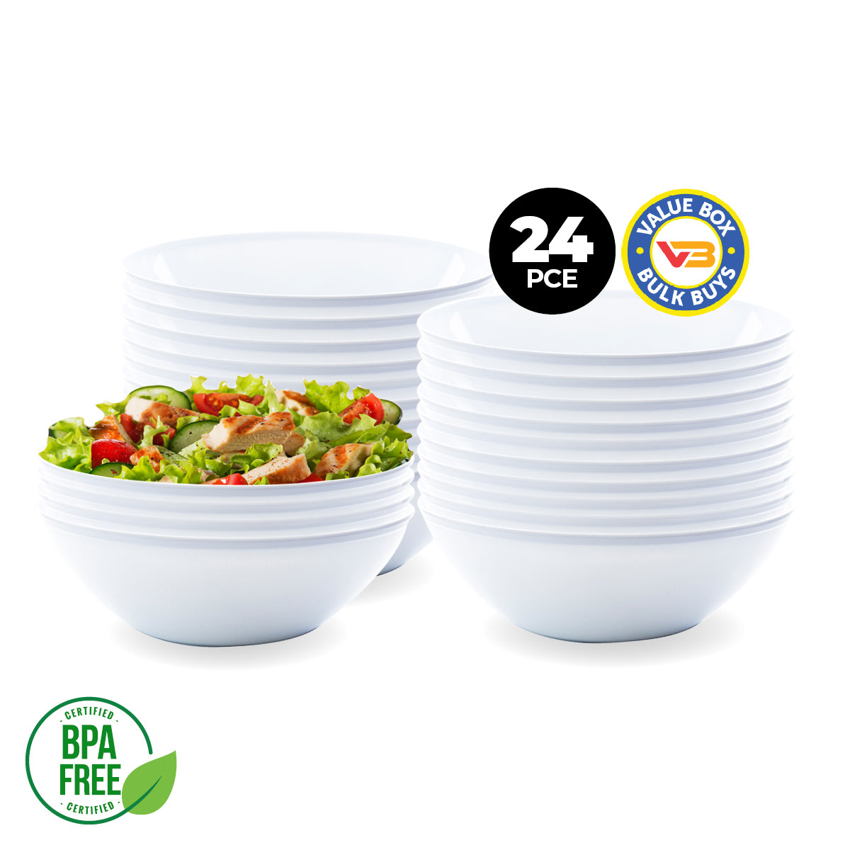 Home Master 24PCE Melamine Bowls Stackable Lightweight Durable 30cm