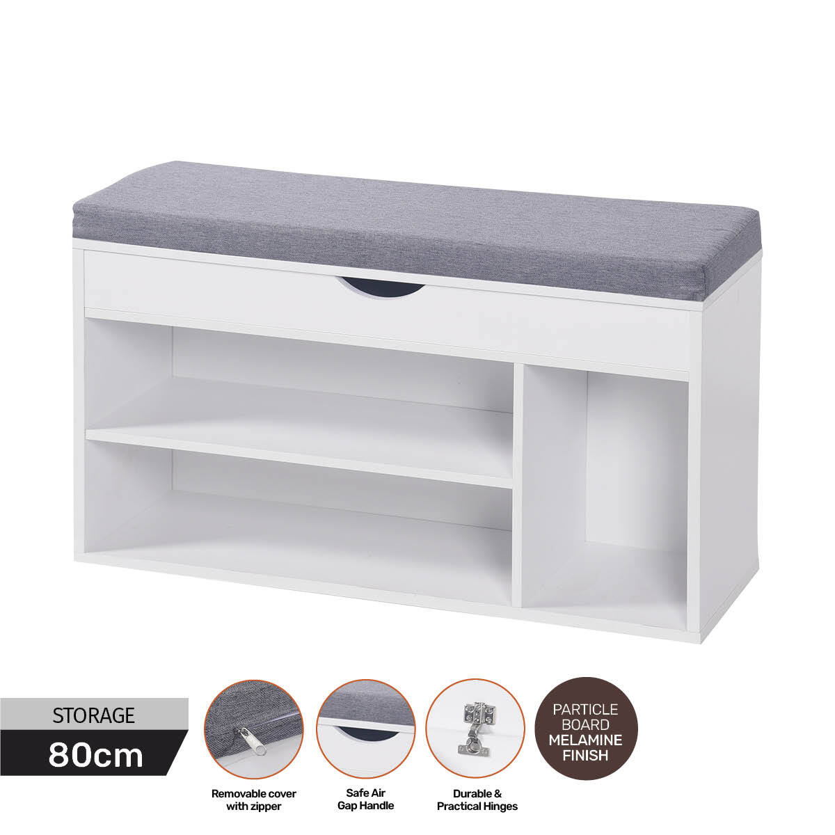 Home Master 2-In-1 Storage/Shoe Cabinet With Padded Cushion Bench 80cm