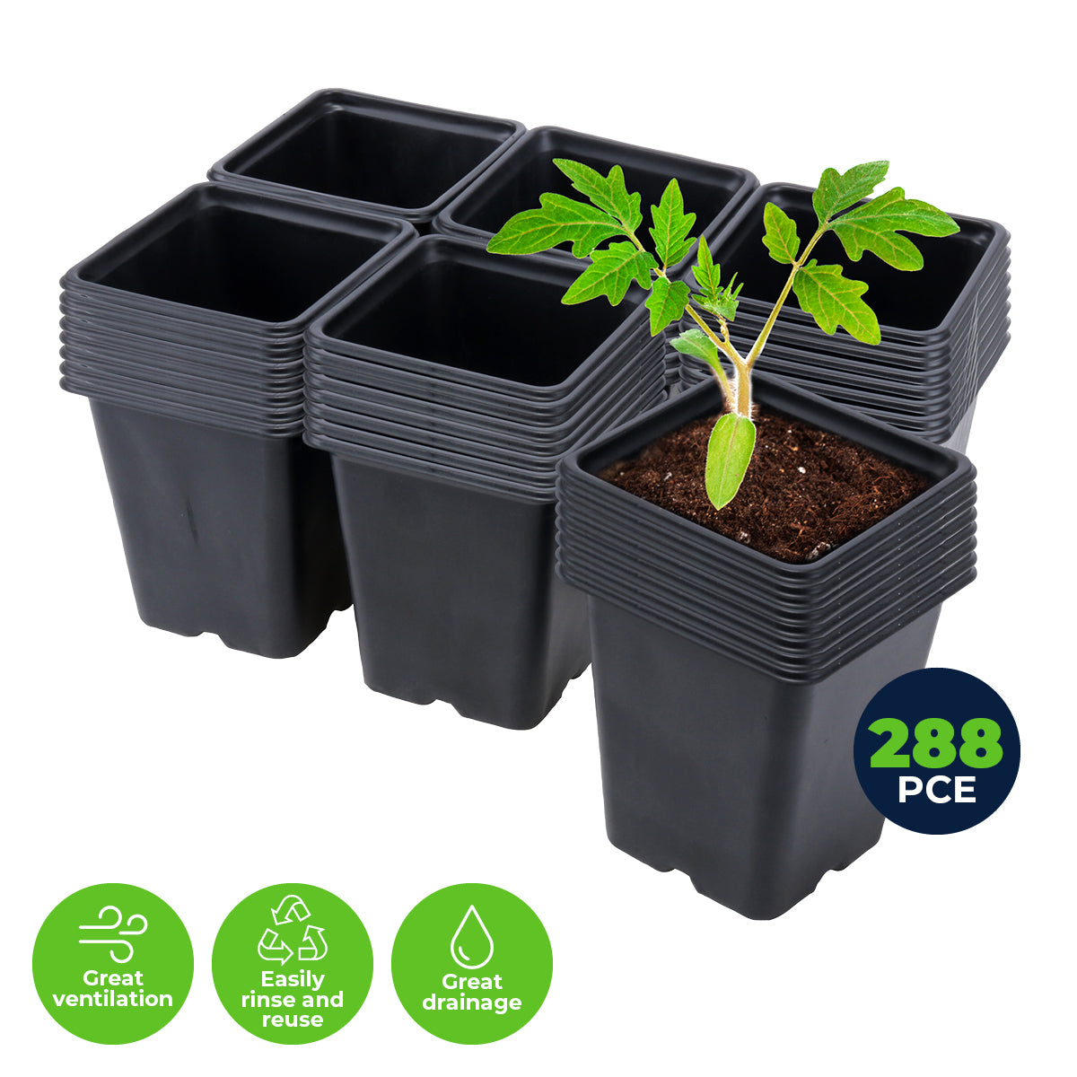 Garden Greens 288PCE Planter Seedling Pot Square Reusable Durable 11cm x 12cm