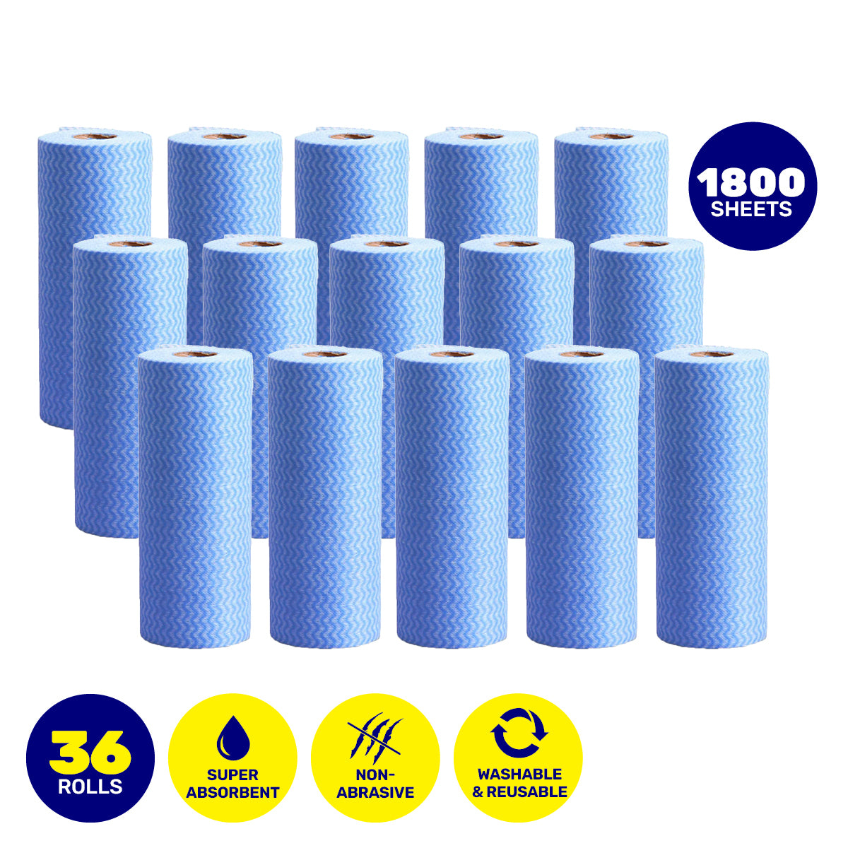 Xtra Kleen 1800PCE All Purpose Washcloth Rolls Reusable Non Abrasive 20 x 20cm