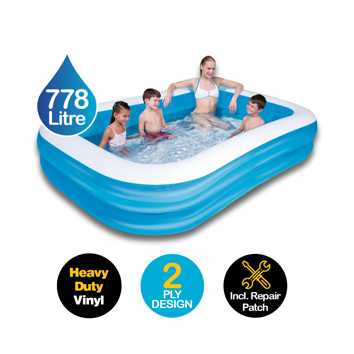 Bestway Swimming Pool Above Ground Inflatable Family Fun 262cm x 175cm x 51cm