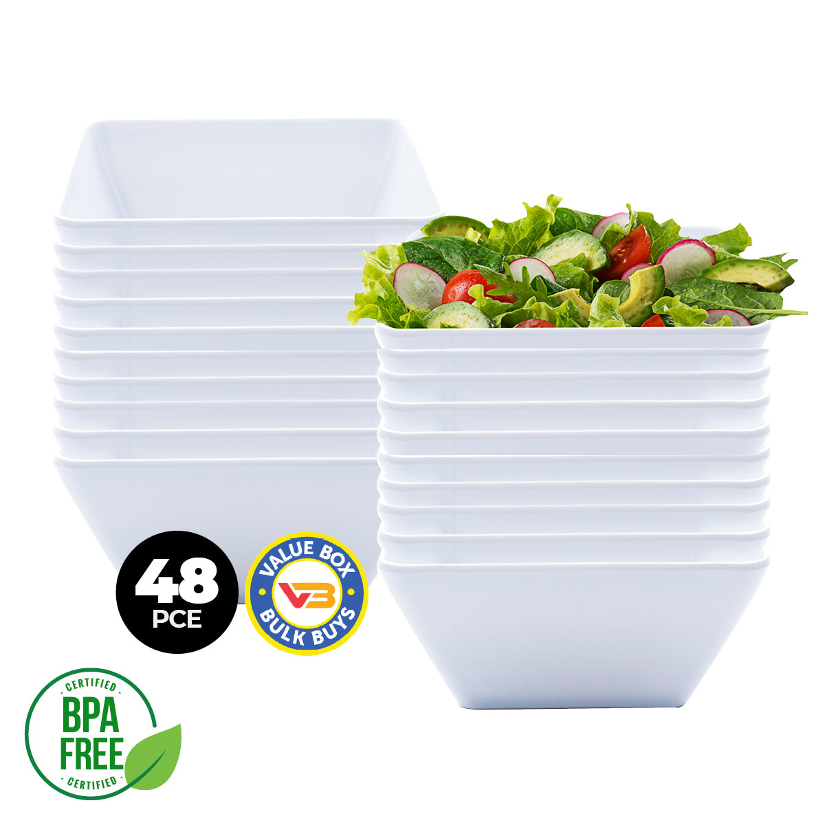 Home Master 48PCE Melamine Bowls Square Lightweight Durable Strong 20cm